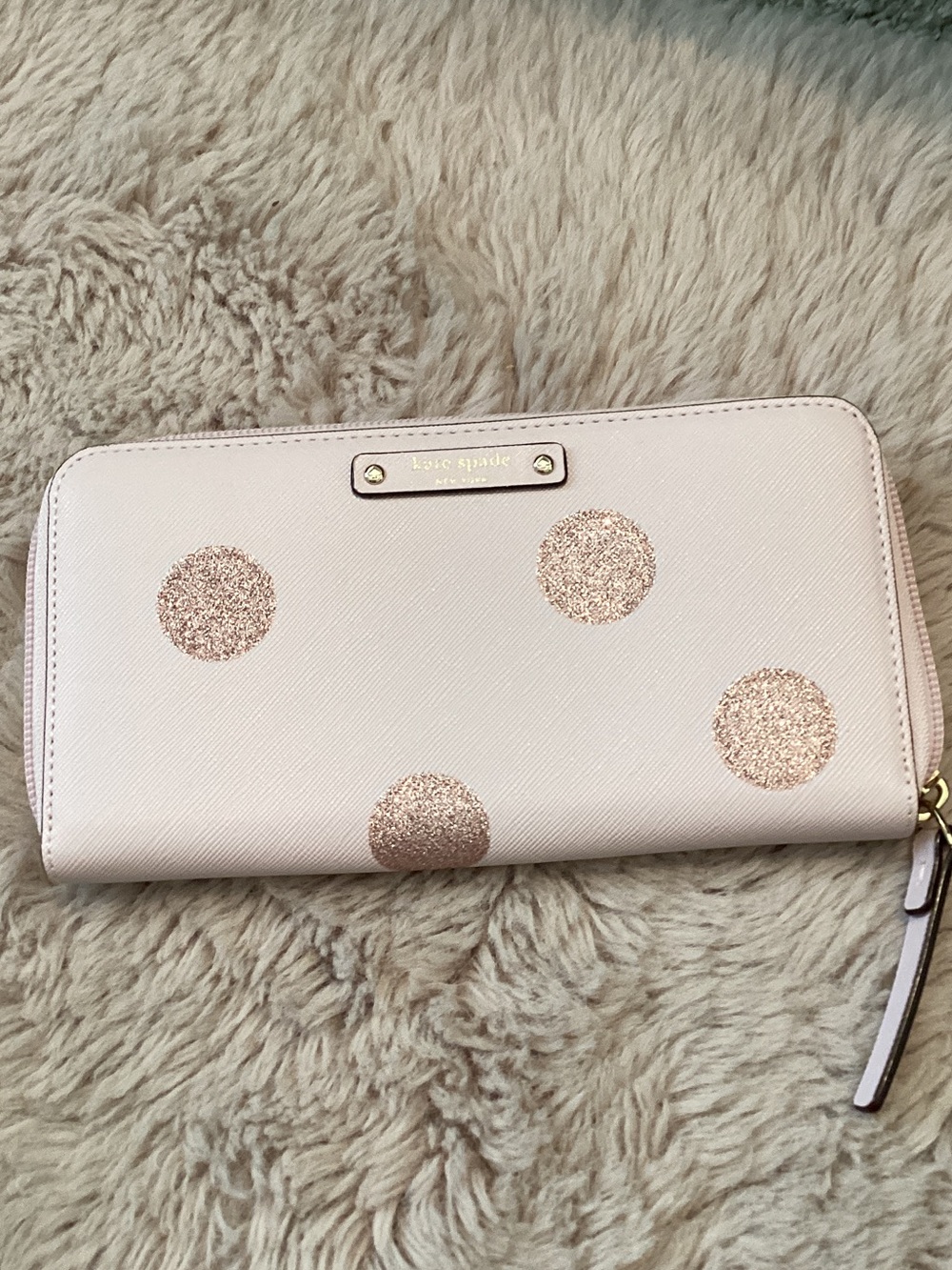 kate spade Blush Pink Glitter Dot Zip Wallet